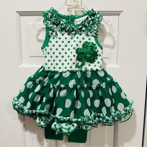 Rare Editions Green and White Polka Dot Kids Tutu Dress & Leggings Set